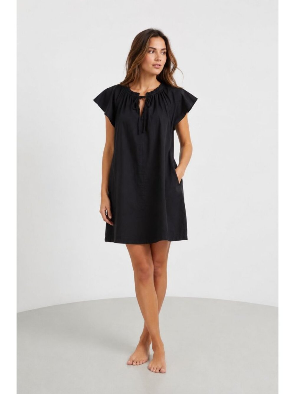 GAP Women Flutter Sleeve Mini Boho Tie Neck Casual Shift Dress Size XXS